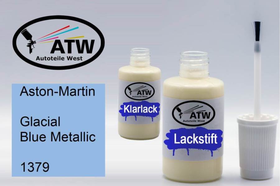 Aston-Martin, Glacial Blue Metallic, 1379: 20ml Lackstift + 20ml Klarlack - Set, von ATW Autoteile West.